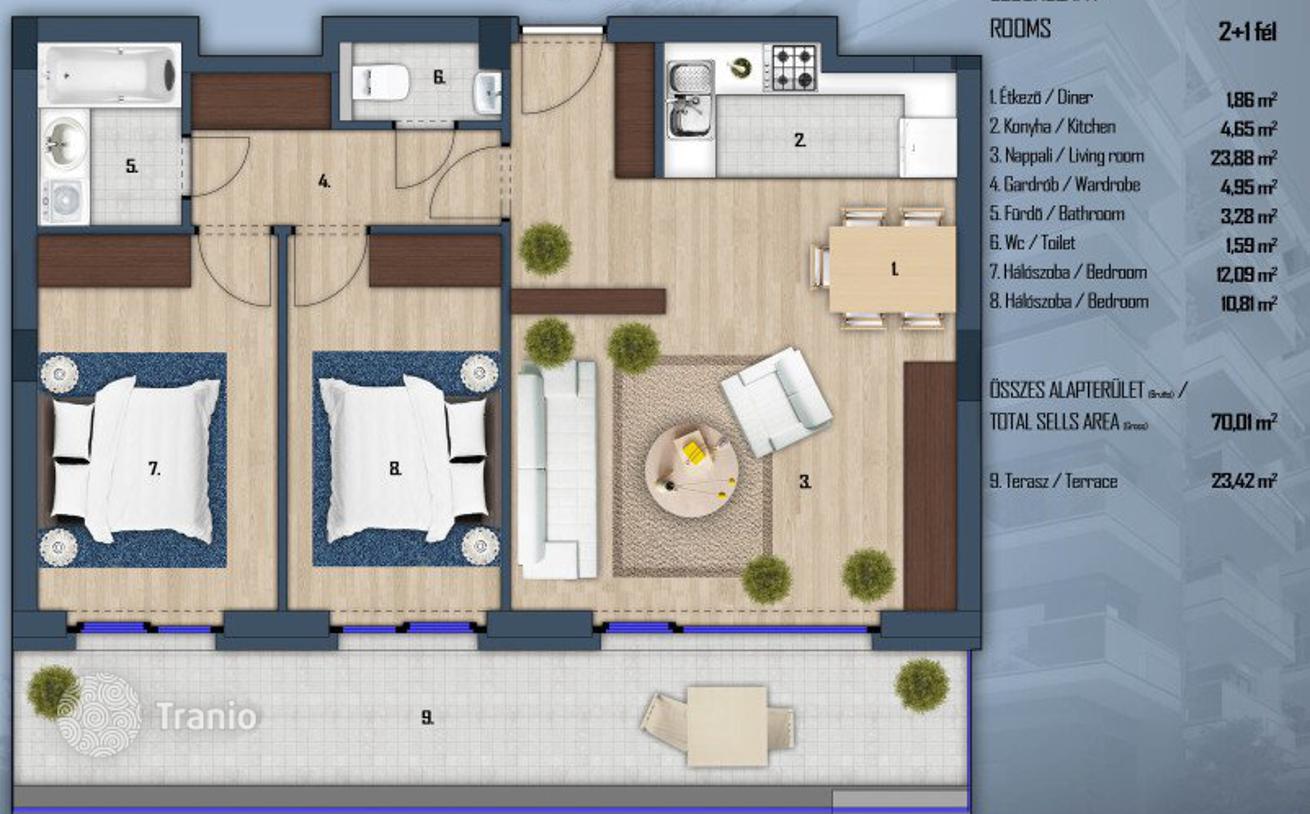 3-комнатные апартаменты в новостройке 82 м² в Районе XIII, Венгрия